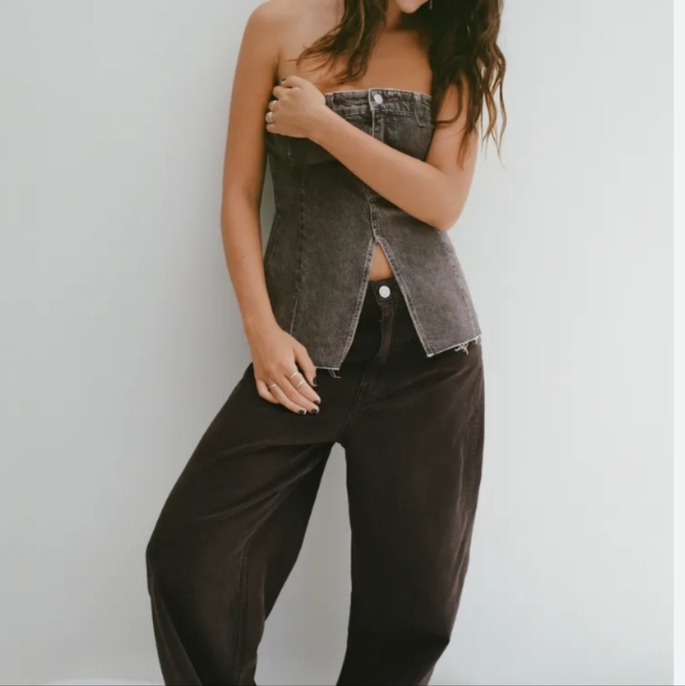 Zara TRF Gray Denim Corset Top Sz-XXL